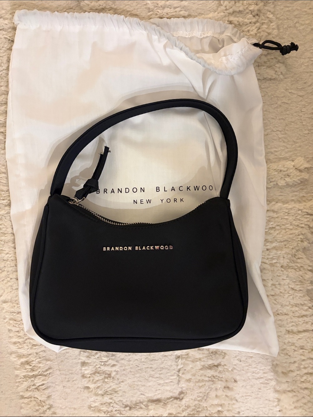 Brandon Blackwood Black Shoulder Bag with Silver Logo